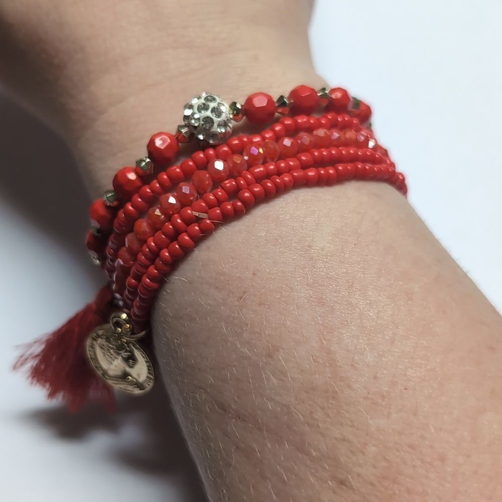 Set of 5 Red Beaded Stretch Bracelets‎